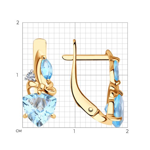 Cercei din aur roșu cu pietre Cubic Zirconia Incolor, Topaz albastru și Topaz Swiss