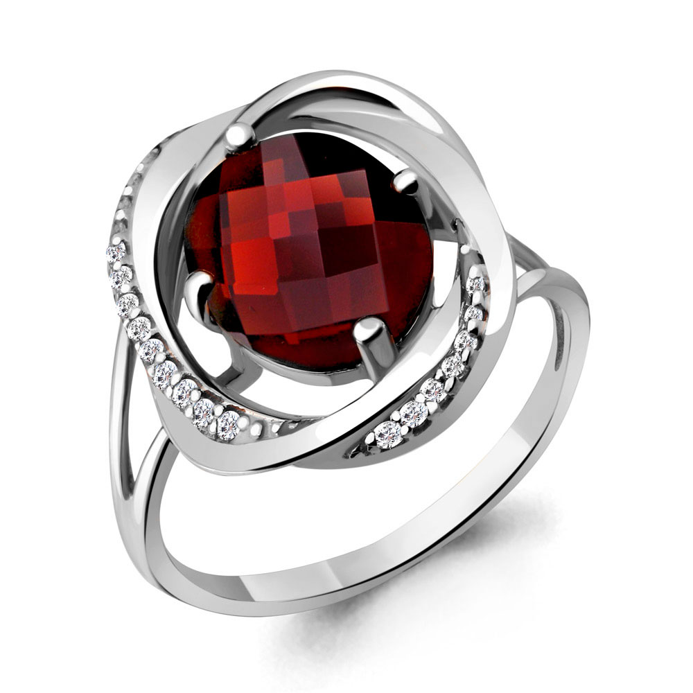 Inel din aur alb cu pietre Cubic Zirconia Incolor, Granat