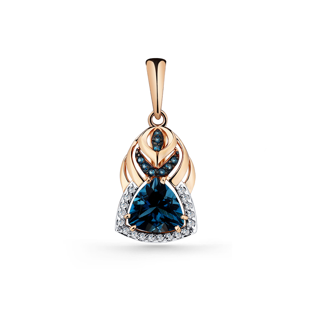 Pandantiv din aur roșu cu pietre Cubic Zirconia Incolor, Cubic Zirconia Albastru Safir și Topaz London