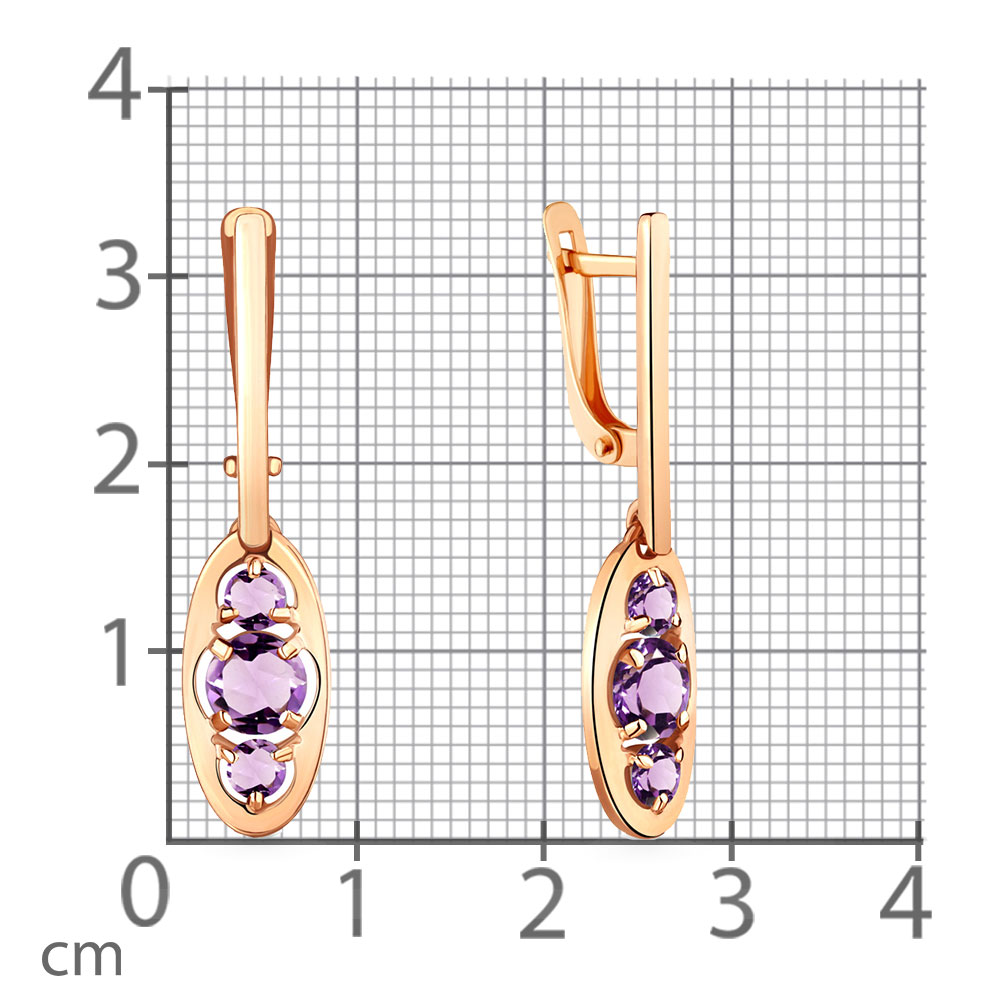 Серьги Длинные из красного золота с камнями Аметист