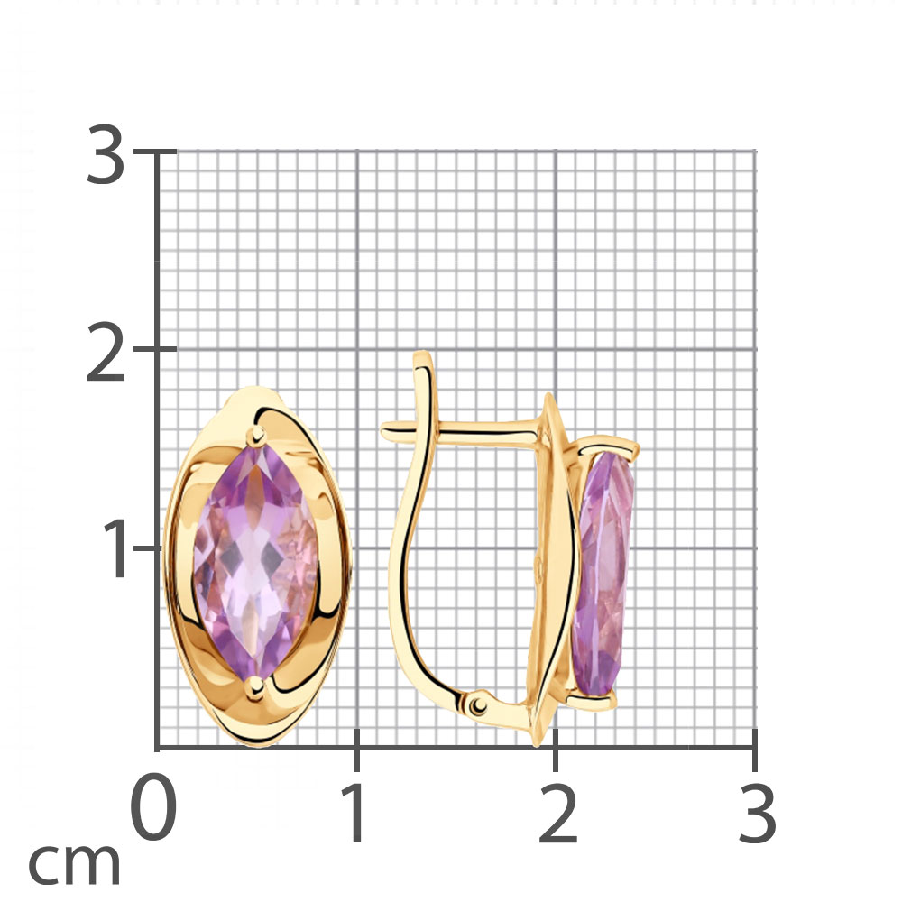 Серьги из красного золота с камнями Аметист