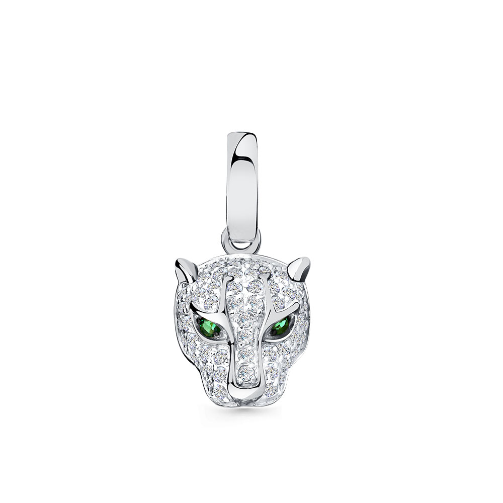 Pandantiv din aur alb cu pietre Cubic Zirconia Incolor, Cubic Zirconia Verde