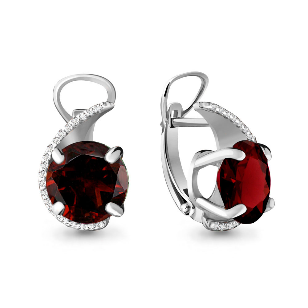 Cercei din aur alb cu pietre Cubic Zirconia Incolor, Granat