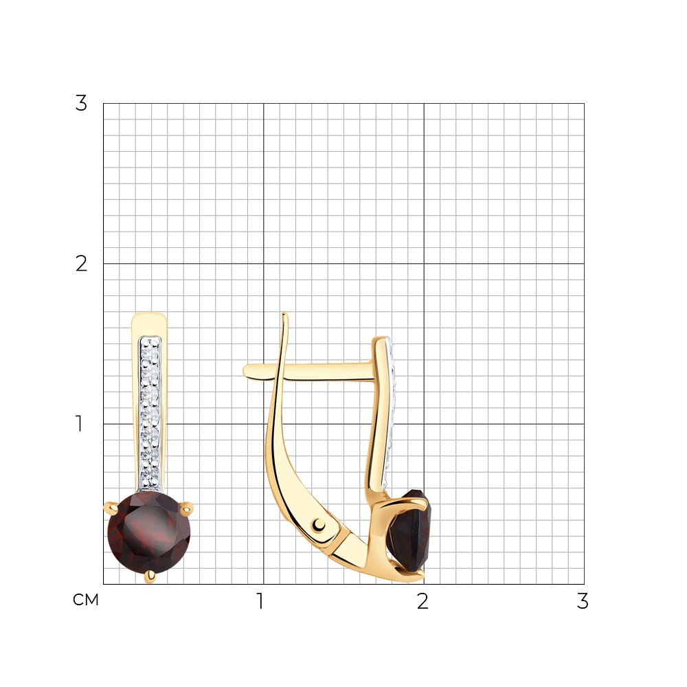 Серьги из красного золота с камнями Фианит, Гранат