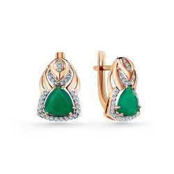 Cercei din aur roșu cu pietre Cubic Zirconia Incolor, Agat verde