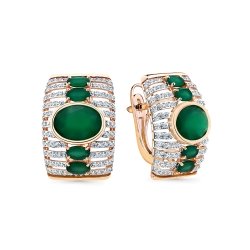 Cercei din aur roșu cu pietre Cubic Zirconia Incolor, Agat verde