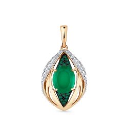 Pandantiv din aur roșu cu pietre Cubic Zirconia Incolor, Cubic Zirconia Verde și Agat verde