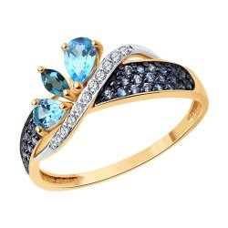 Inel din aur roșu cu pietre Cubic Zirconia Incolor, Cubic Zirconia Albastru și Cubic Zirconia Albastru Safir