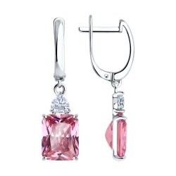 Cercei Suspendați din argint  cu pietre Cubic Zirconia Incolor, Cubic Zirconia Roz