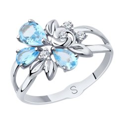 Inel din aur alb cu pietre Cubic Zirconia Incolor, Topaz Swiss