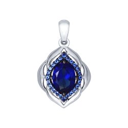 Pandantiv din argint  cu pietre Cubic Zirconia Albastru Safir, Corindon