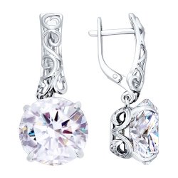 Cercei Suspendați din argint  cu pietre Cubic Zirconia Incolor, Cristal de munte