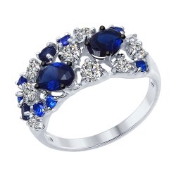 Inel din argint  cu pietre Cubic Zirconia Incolor, Cubic Zirconia Albastru Safir