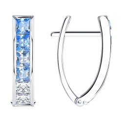 Cercei din argint  cu pietre Cubic Zirconia Incolor, Cubic Zirconia Albastru Safir