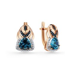 Cercei din aur roșu cu pietre Cubic Zirconia Incolor, Cubic Zirconia Albastru Safir și Topaz London