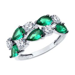 Inel din argint  cu pietre Cubic Zirconia Incolor, Cubic Zirconia Verde