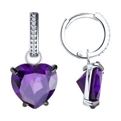 Cercei Creole din argint  cu pietre Cubic Zirconia Incolor, Cubic Zirconia Liliachiu