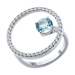 Inel din argint  cu pietre Cubic Zirconia Incolor, Topaz albastru