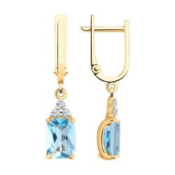 Cercei Suspendați din aur roșu cu pietre Cubic Zirconia Incolor, Topaz albastru