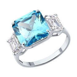 Inel din argint  cu pietre Cubic Zirconia Incolor, Cubic Zirconia Albastru