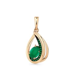 Pandantiv din aur roșu cu pietre Cubic Zirconia Verde, Agat verde