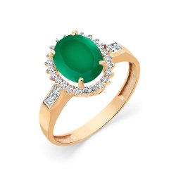 Inel din aur roșu cu pietre Cubic Zirconia Incolor, Agat verde